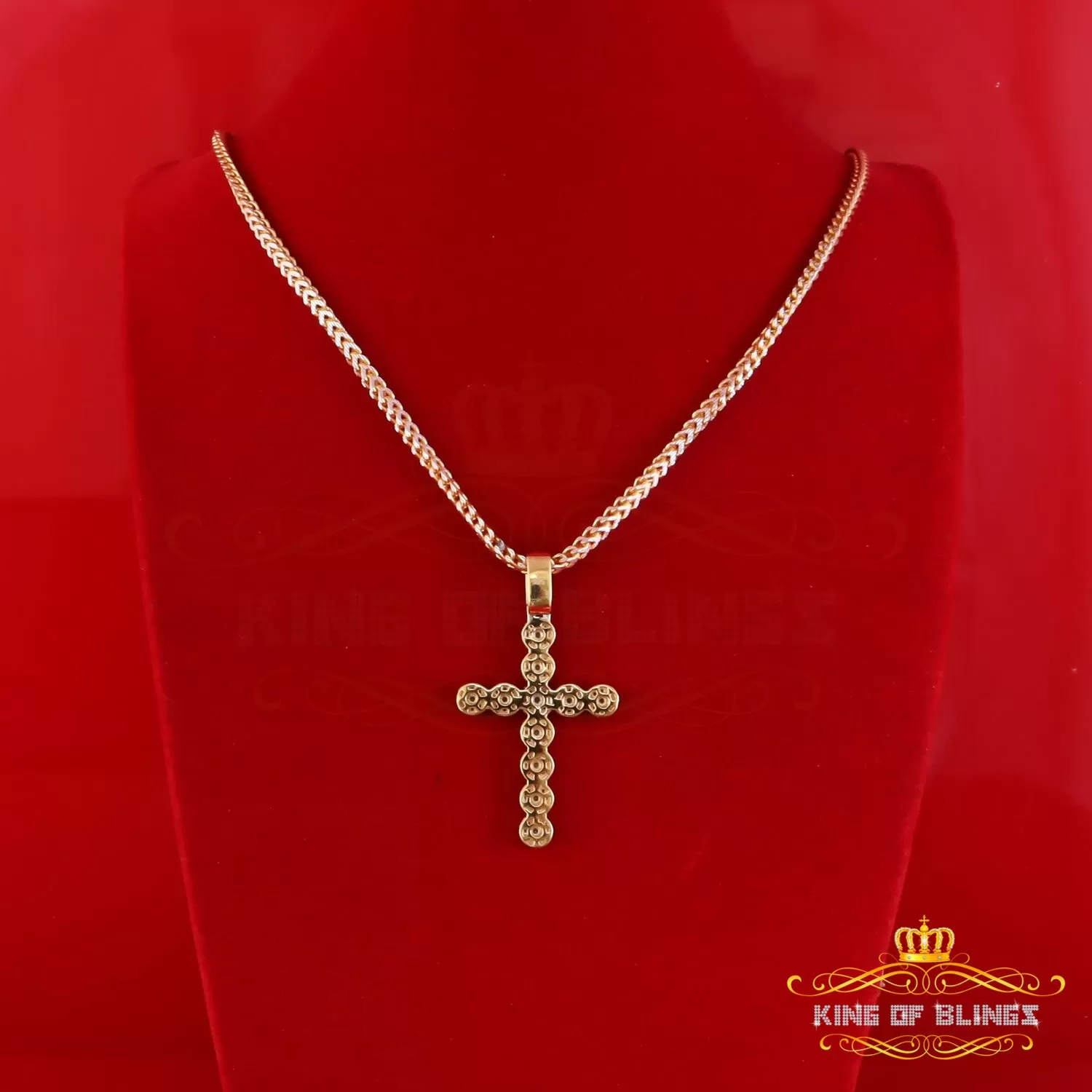 King Of Bling's Yellow Sterling Silver Charm 2.0ct VVS D Moissanite Cross Pendant Men's & Women