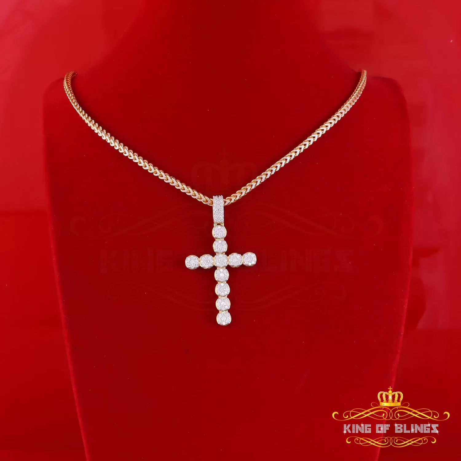 King Of Bling's Yellow Sterling Silver Charm 2.0ct VVS D Moissanite Cross Pendant Men's & Women