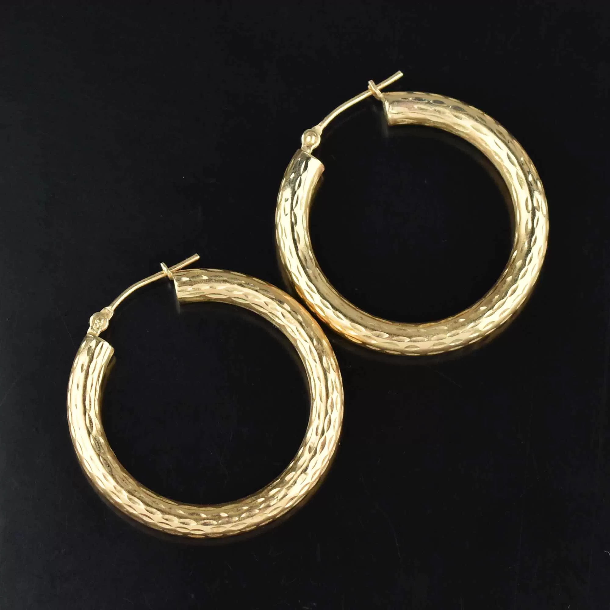 Large Diamond Cut Solid Gold Hoop Earrings