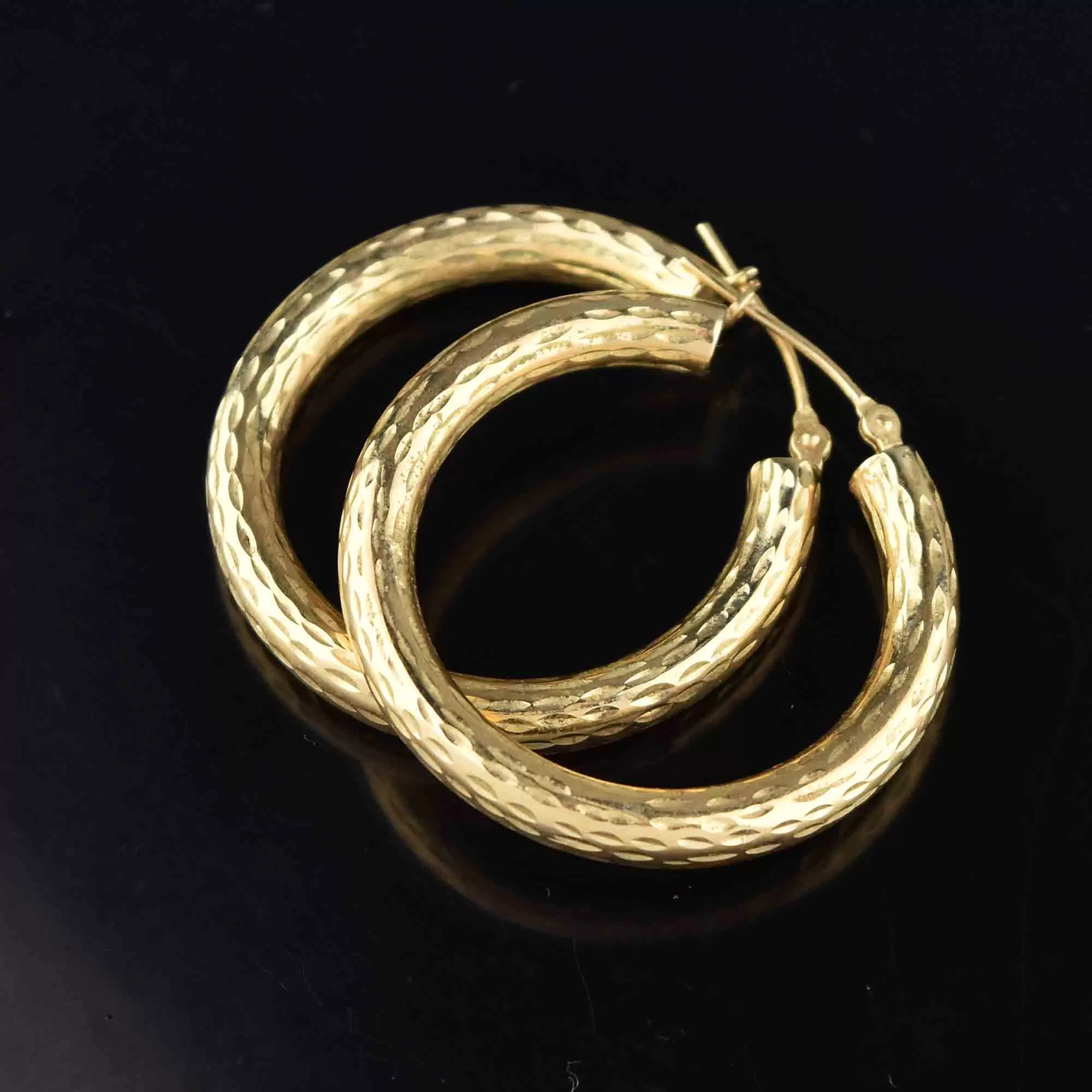 Large Diamond Cut Solid Gold Hoop Earrings