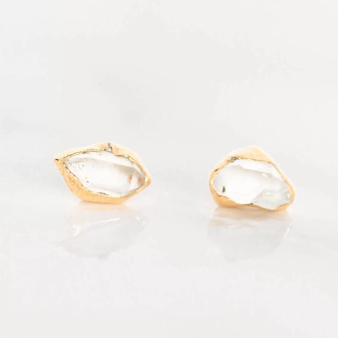 Large Raw Herkimer Diamond Stud Earrings in Yellow Gold