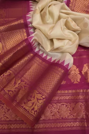 Light Tussar and Magenta Color Pure Gadwal Silk Saree with Zari Weaving