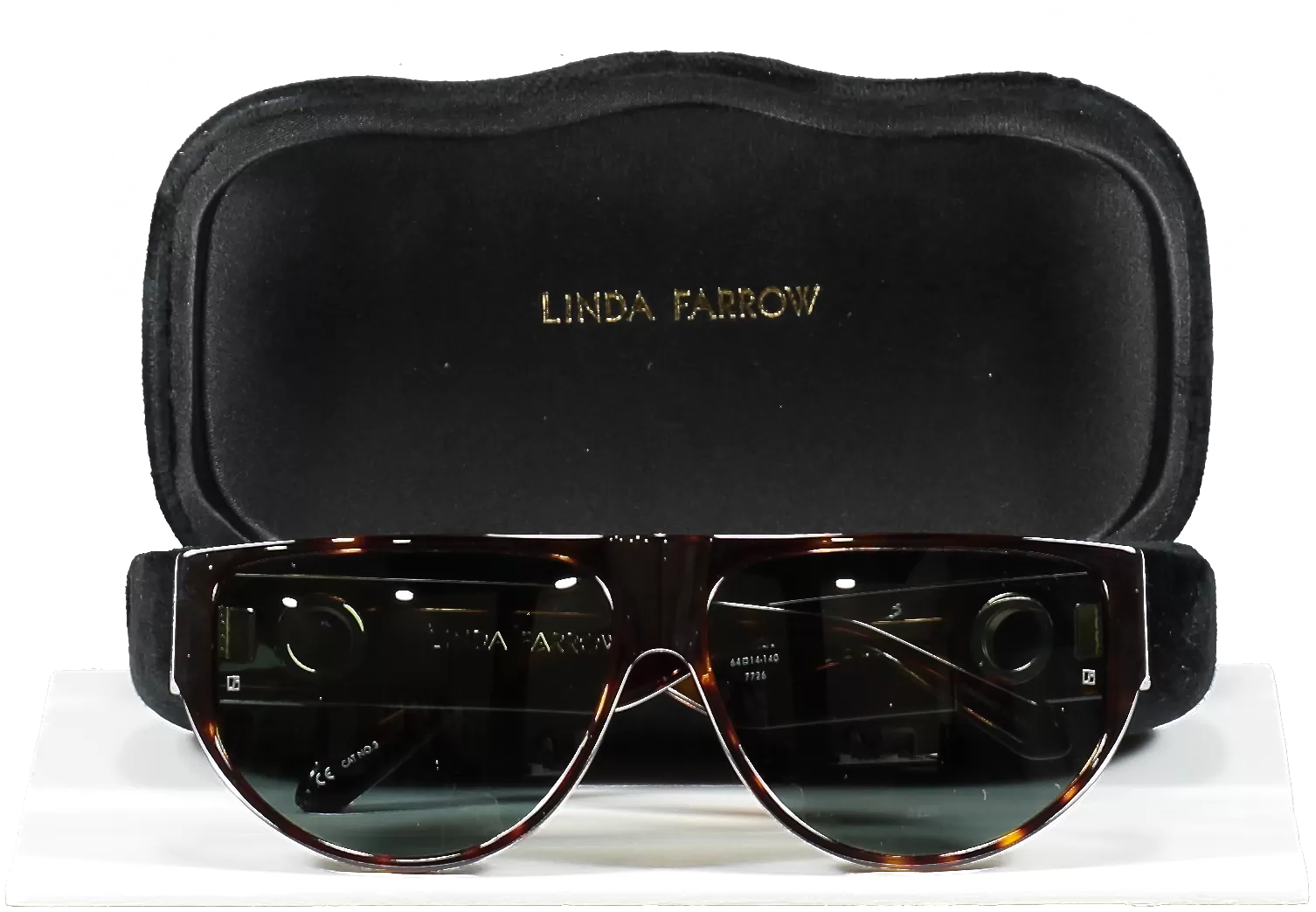 Linda Farrow Dark Brown Elodie Flat Top Sunglasses In Tortoiseshell in Case