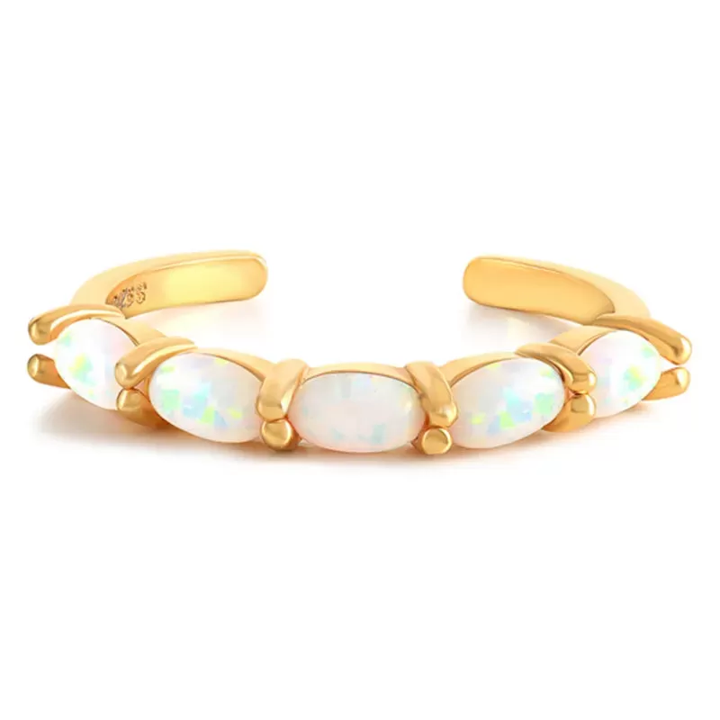 Minimalist 18k Gold White Opal Small Round Stone Resizable Ring