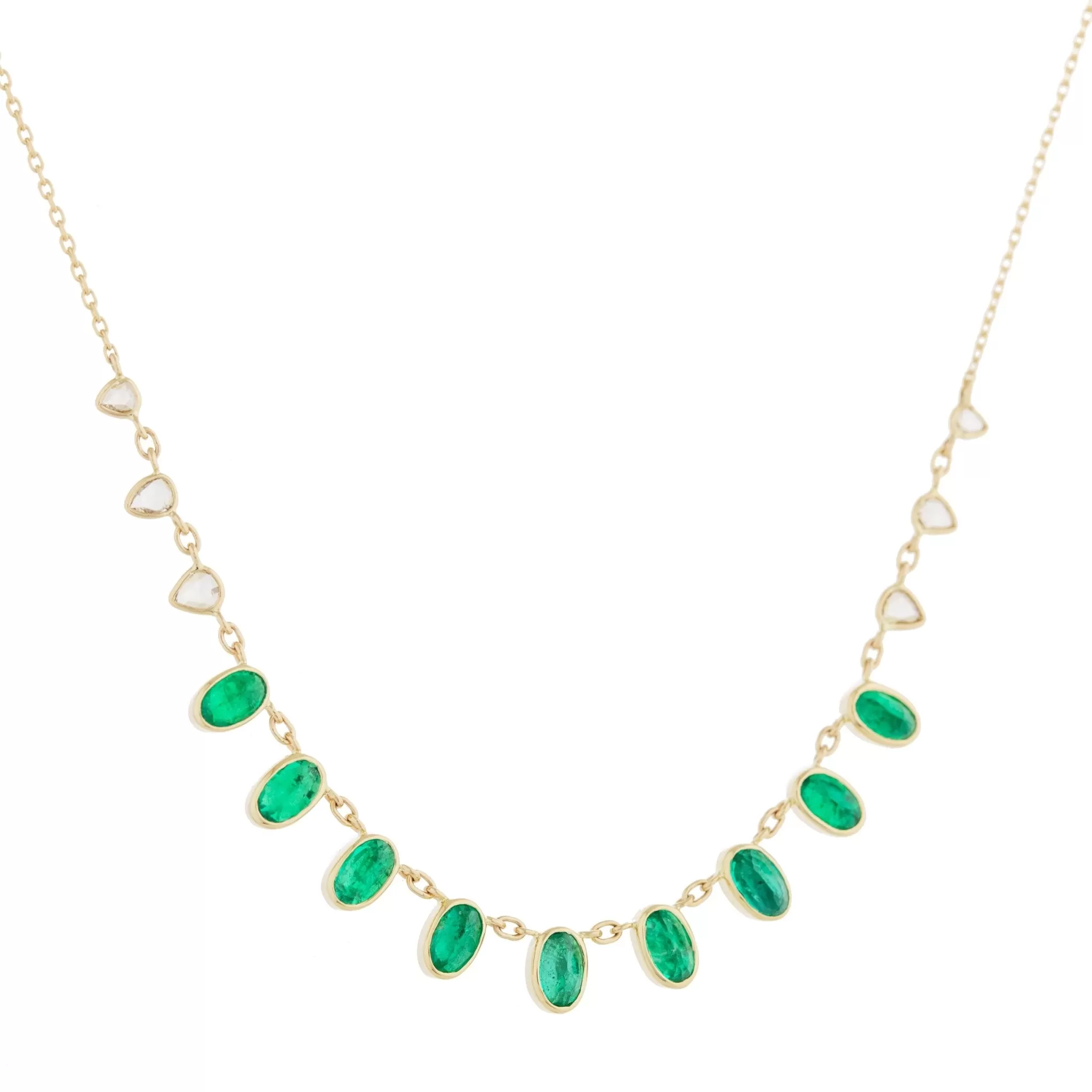 Multi Emerald Drop Necklace with Rosecut Diamonds