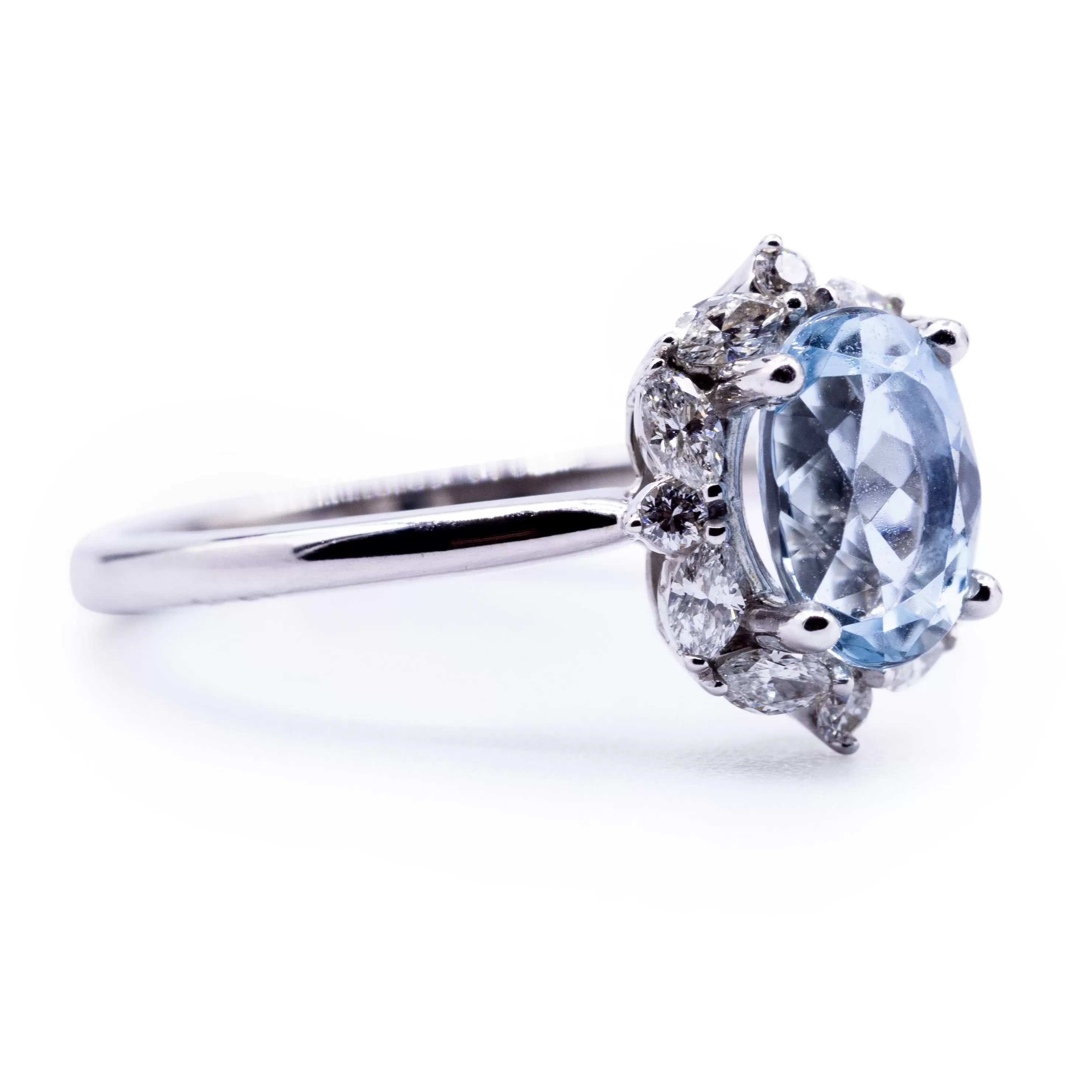 Natural Aqua Marine & Marquise with Round Diamond Halo Ring