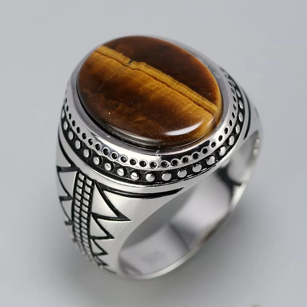 Natural Tiger Eye Stone 925 Sterling Silver Genuine Vintage Ring