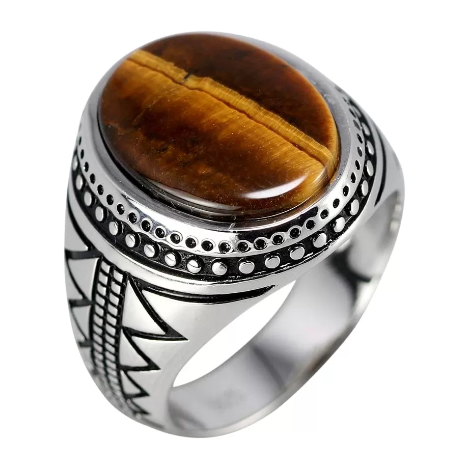 Natural Tiger Eye Stone 925 Sterling Silver Genuine Vintage Ring