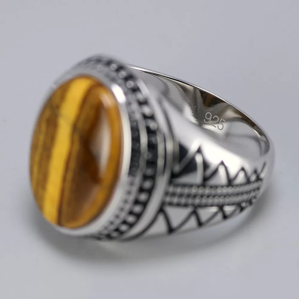 Natural Tiger Eye Stone 925 Sterling Silver Genuine Vintage Ring