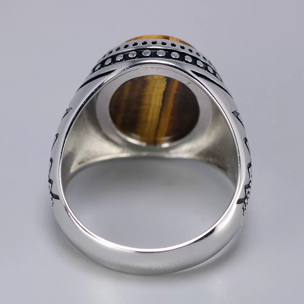 Natural Tiger Eye Stone 925 Sterling Silver Genuine Vintage Ring