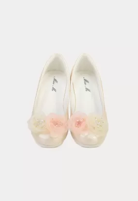 Organza Flowers With Crystal Beads Flat Shoes