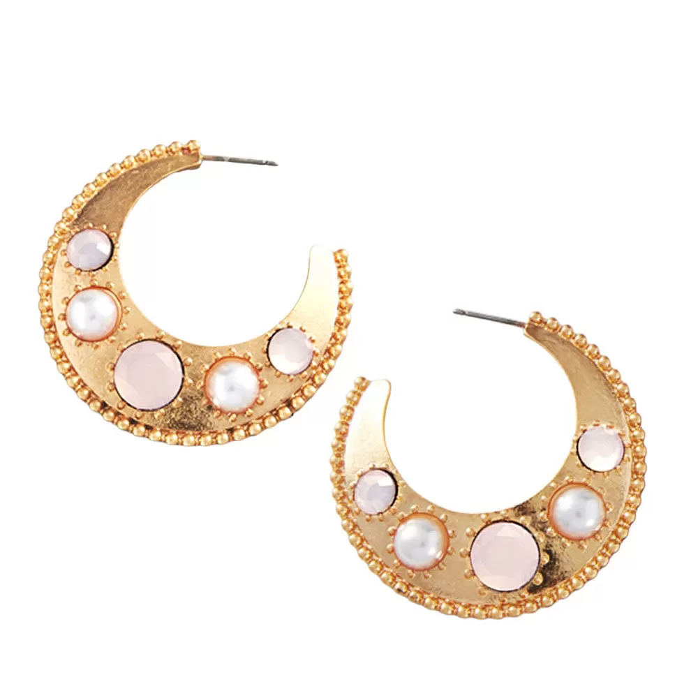 Pearl Bead Embellished Metal Hoop Earrings