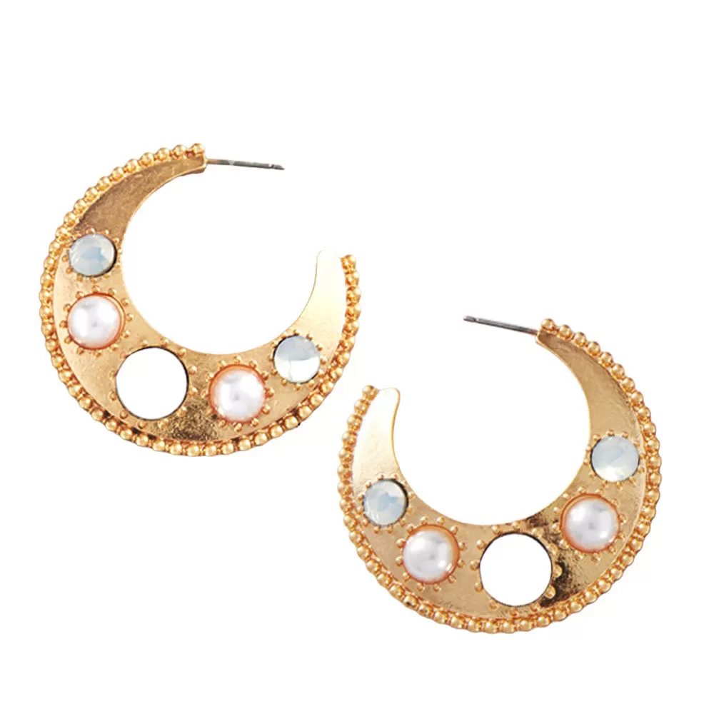 Pearl Bead Embellished Metal Hoop Earrings