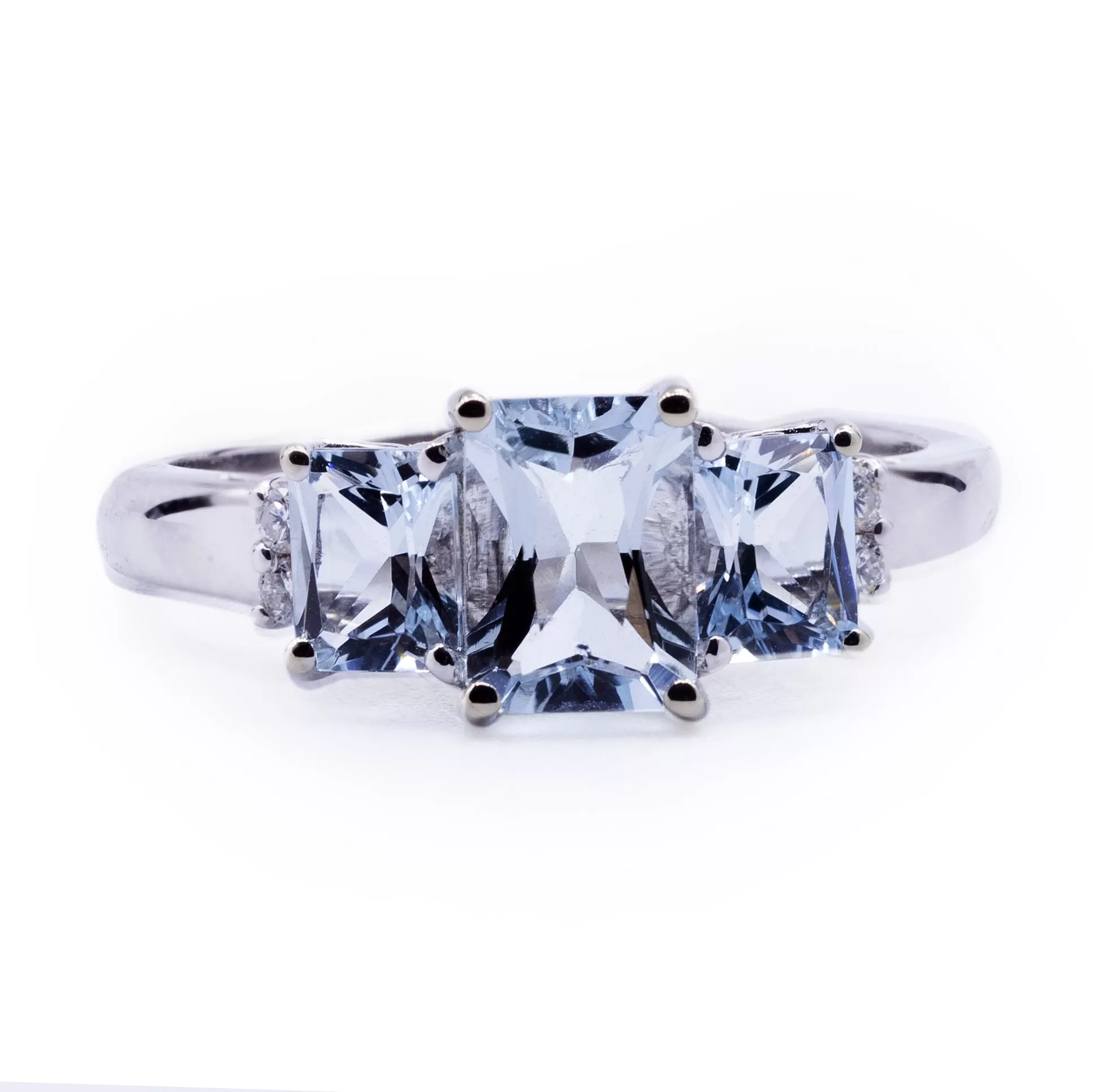 Radiant Three Stone Aquamarine Setting with Diamond Accents Ring