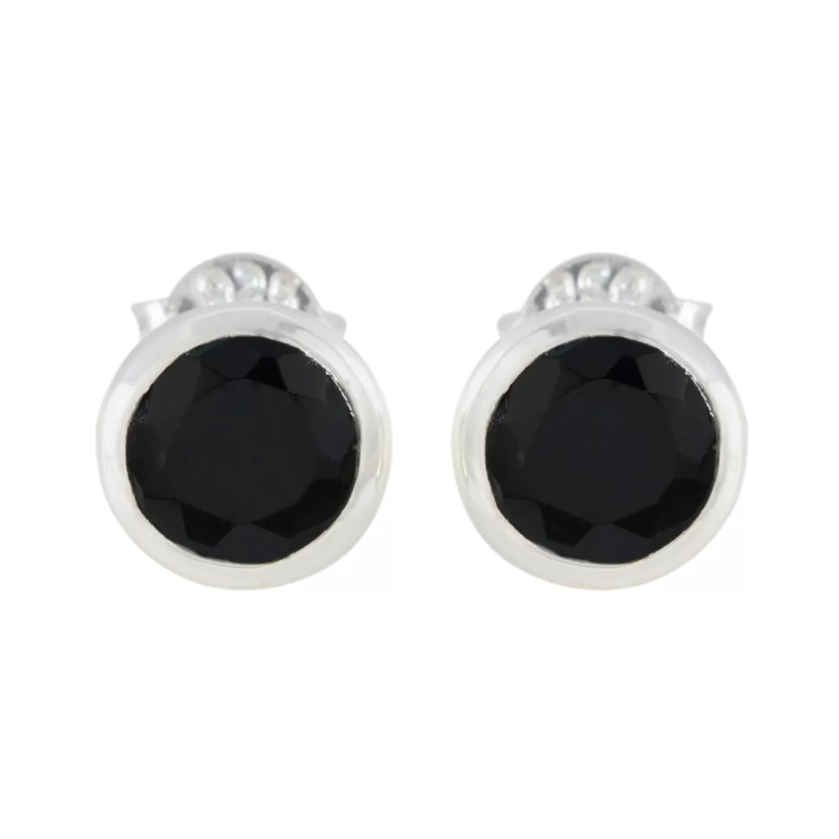 Riyo Beddable Sterling Silver Earring For Sister Black Onyx Earring Bezel Setting Black Earring Stud Earring