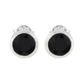 Riyo Beddable Sterling Silver Earring For Sister Black Onyx Earring Bezel Setting Black Earring Stud Earring