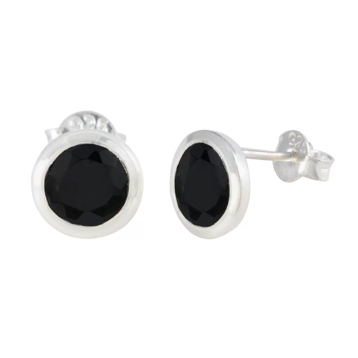 Riyo Beddable Sterling Silver Earring For Sister Black Onyx Earring Bezel Setting Black Earring Stud Earring