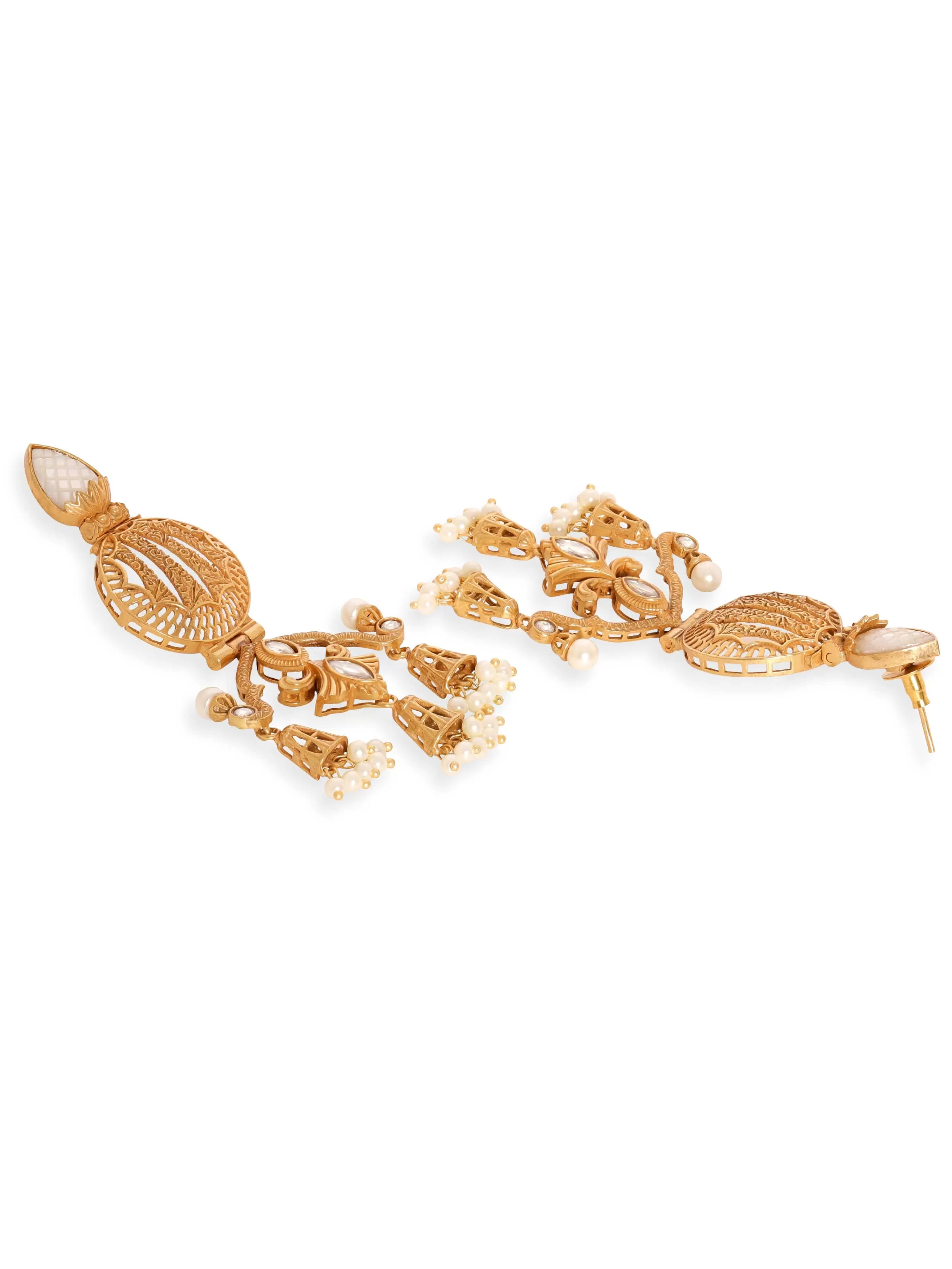 Rubans Gilded Opulence: Gold Plated Kundan Drop Earrings