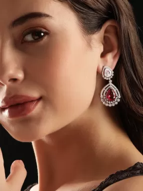 Rubans Rhodium Plated Ruby Red Zirconia Tear drop Chic Earring