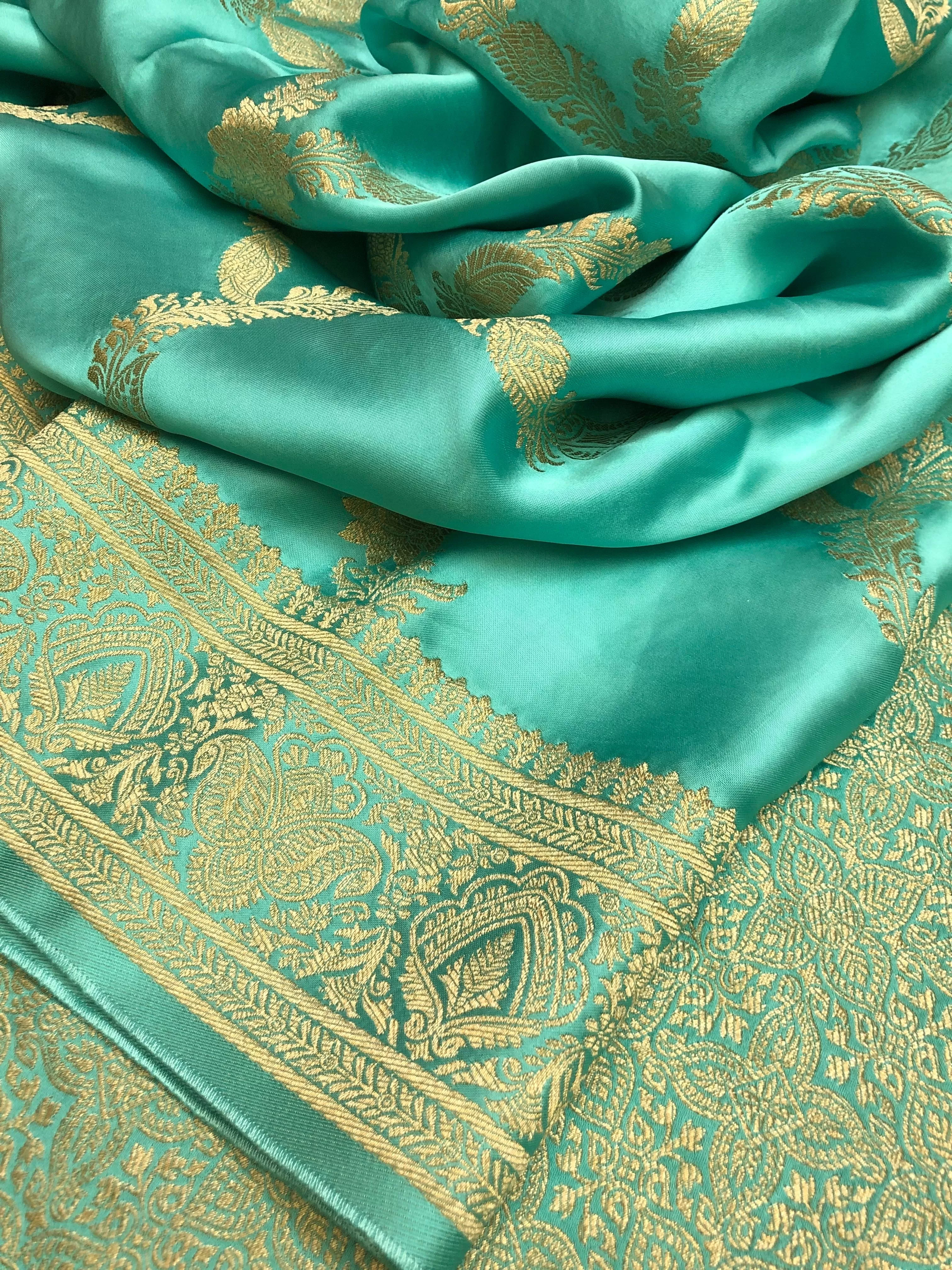 Seafoam Green Color Satin Silk Banarasi Saree