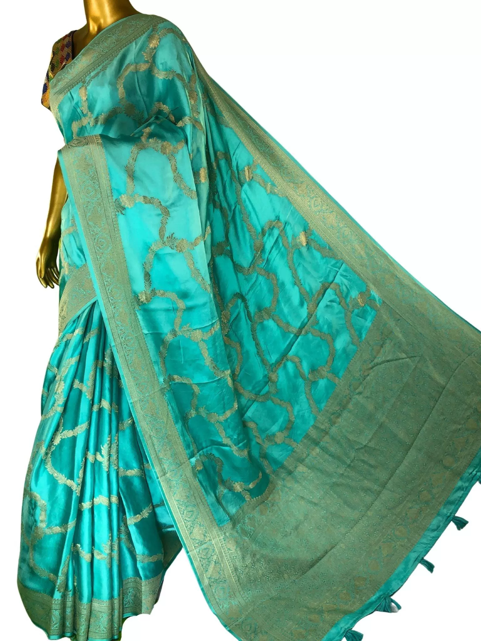 Seafoam Green Color Satin Silk Banarasi Saree