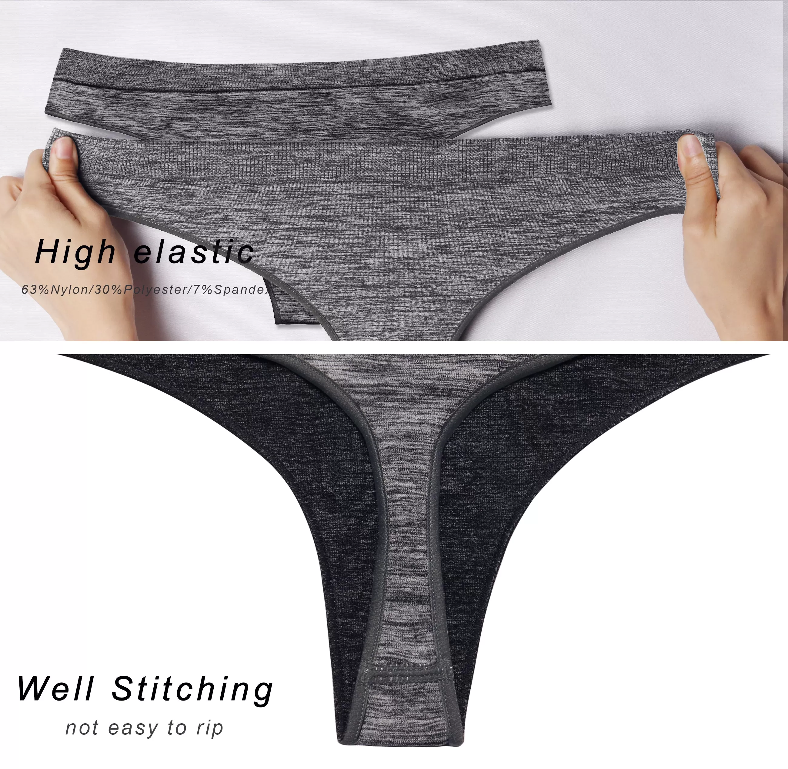 Seamless Sports Thongs Underwear heathercharcoal