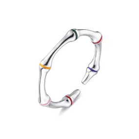 Silver Colorful Oil Drip Bamboo Plain Ring