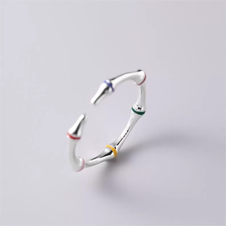 Silver Colorful Oil Drip Bamboo Plain Ring