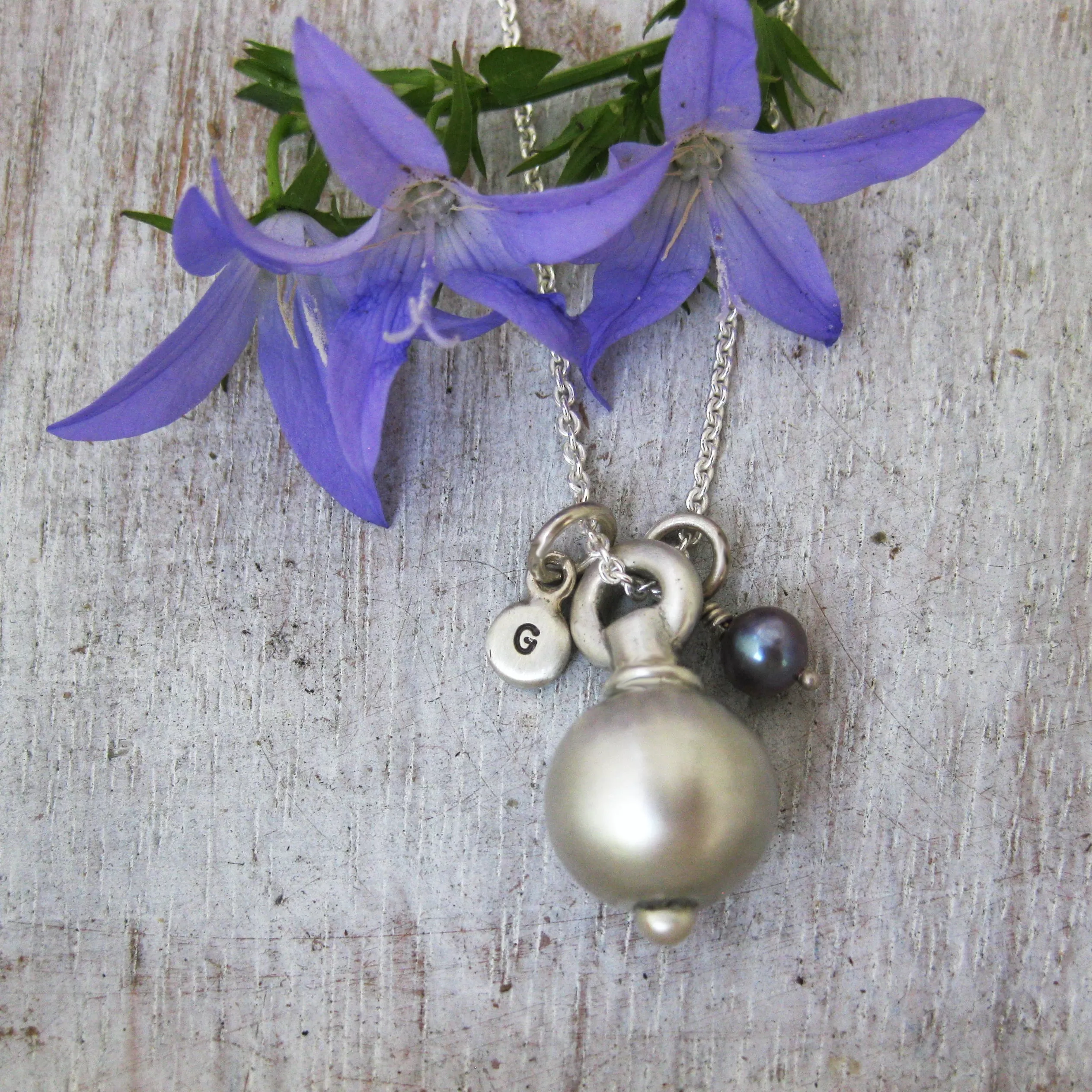 Sphere Urn Pendant for Cremation Ashes With Pearl and Initial.