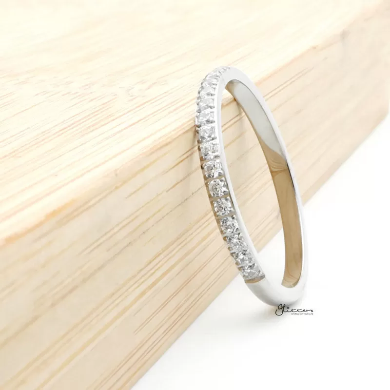 Stainless Steel 15 CZ Inlay Band Ring - Silver