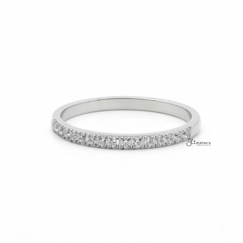 Stainless Steel 15 CZ Inlay Band Ring - Silver