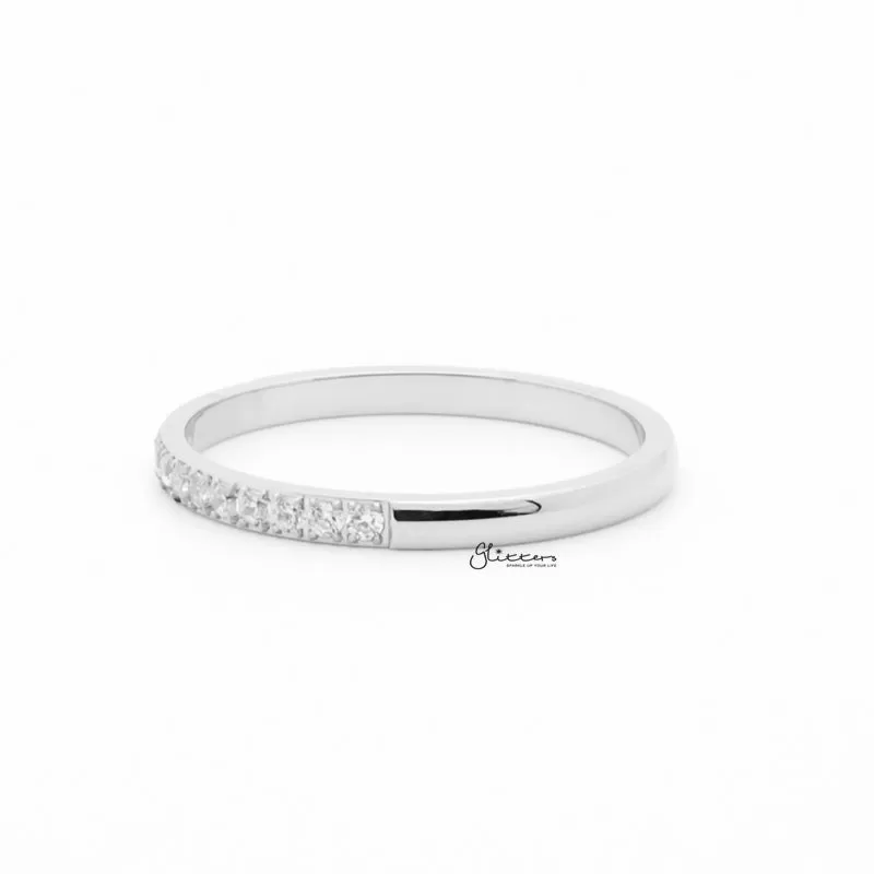 Stainless Steel 15 CZ Inlay Band Ring - Silver