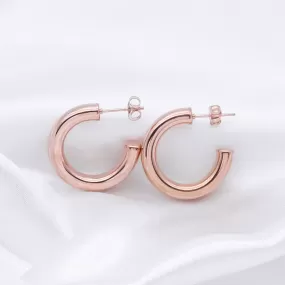 Stainless Steel Thick Tube Hoop Earrings - Rose Gold