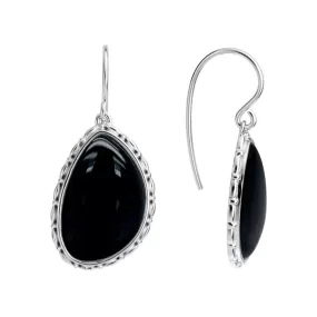 Sterling Silver Contoured Onyx Drop Earrings