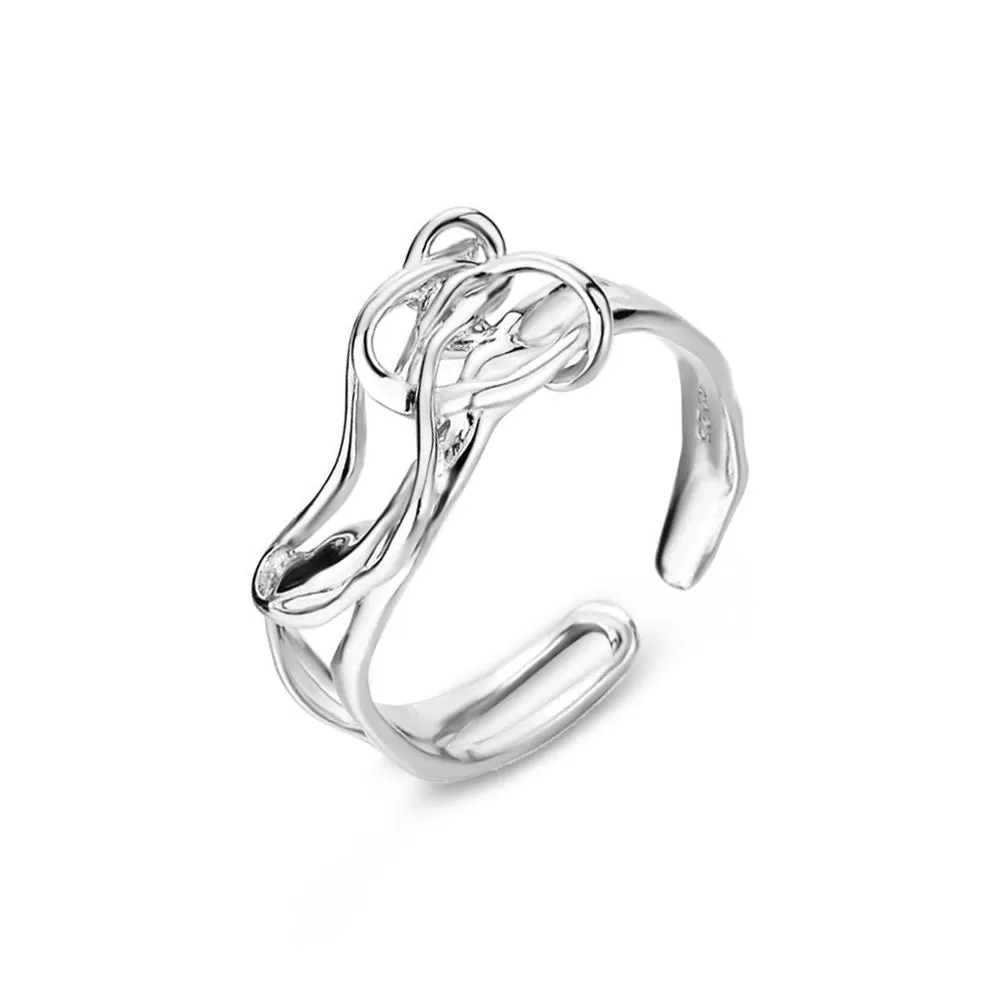 Sterling Silver Irregular Line Wrap Adjustable Band Ring