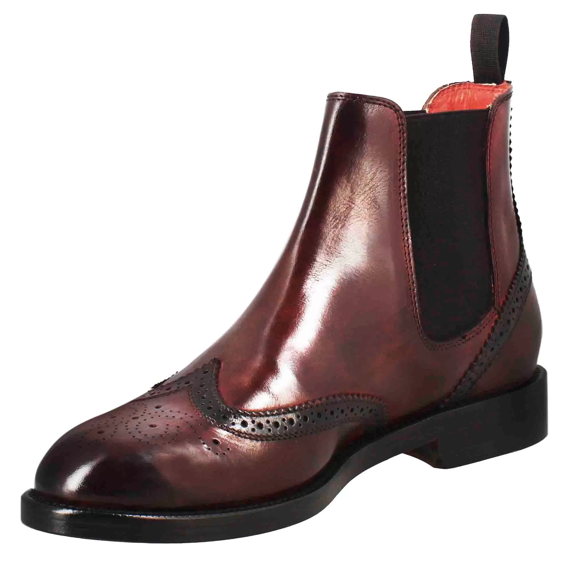 Stivaletto da donna chelsea con dettagli brogue in pelle bordeaux