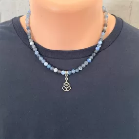 Storm Line Agate and Silver Anchor Mens Beaded Necklace