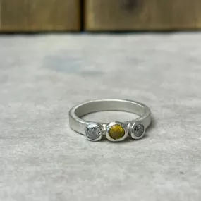 Triple Diamond Ring w 14kt gold and Sterling Silver