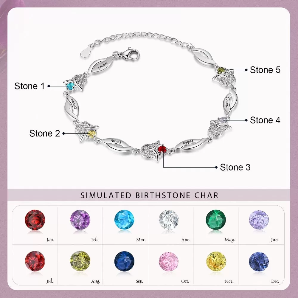 Tulip Flower Customized 4 Birthstone Bracelets