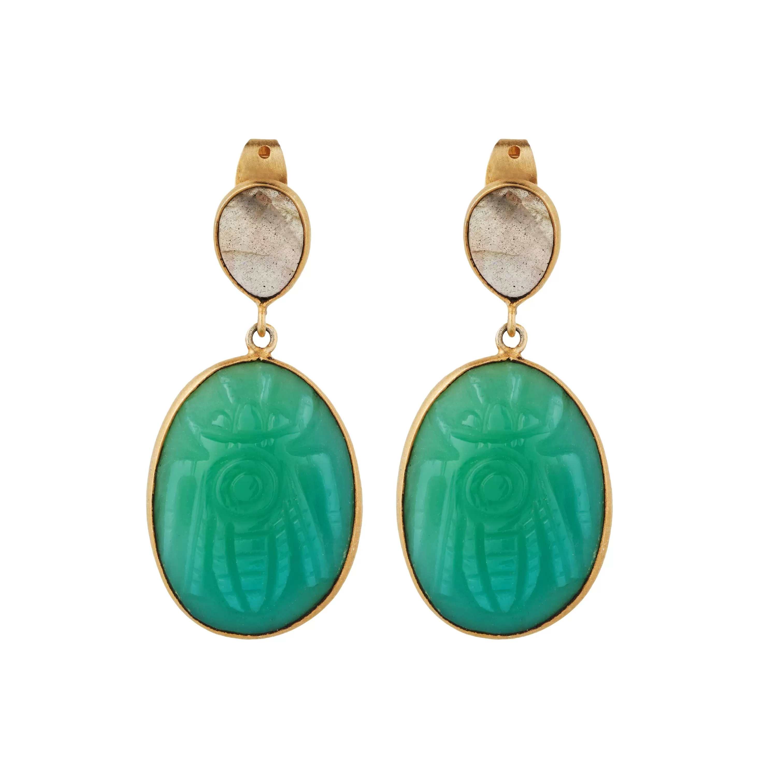 Vama | Melody Earrings | Metal-Sterling Silver | Stone: Green Onyx | Finish-Shiny