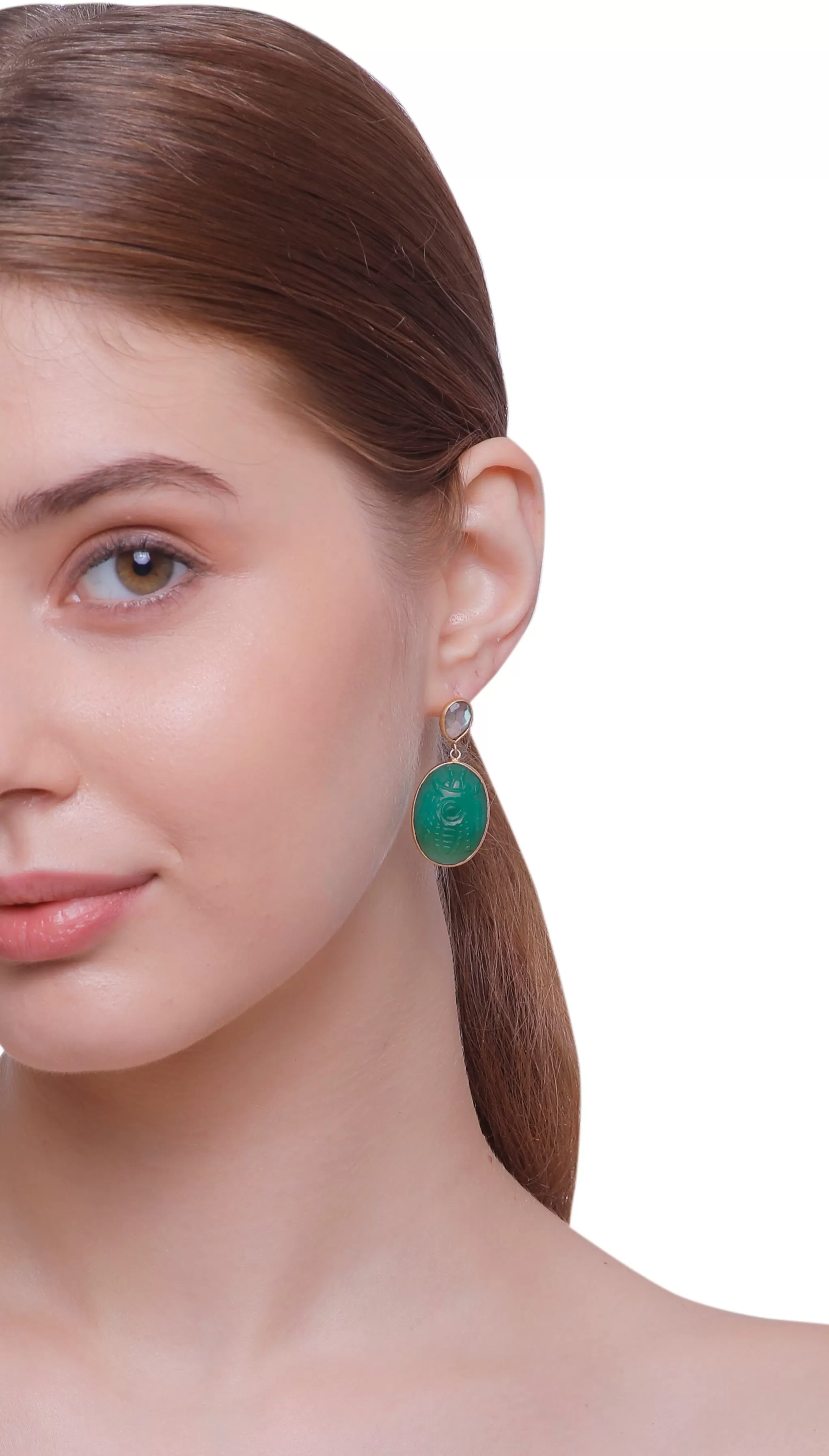 Vama | Melody Earrings | Metal-Sterling Silver | Stone: Green Onyx | Finish-Shiny