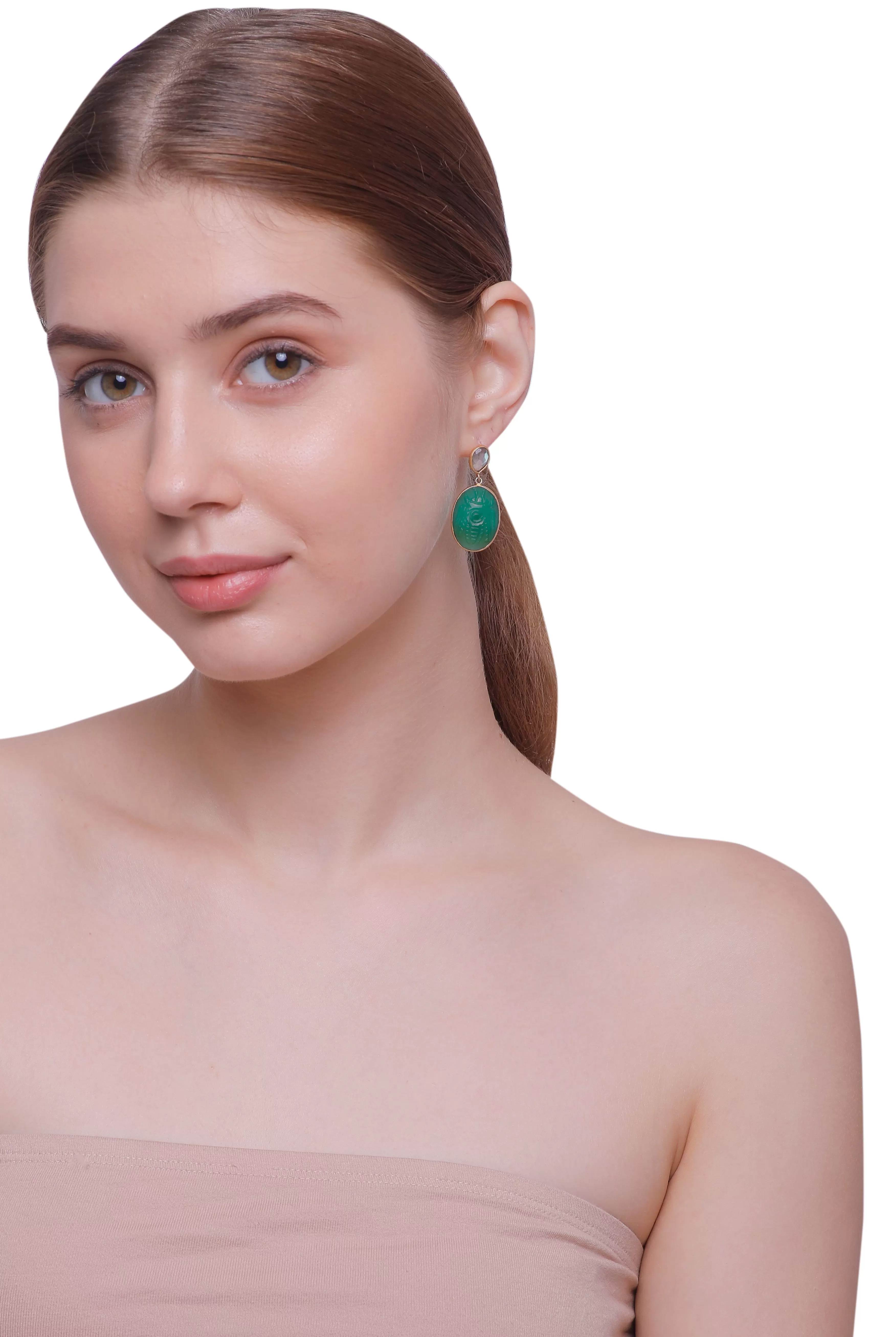 Vama | Melody Earrings | Metal-Sterling Silver | Stone: Green Onyx | Finish-Shiny