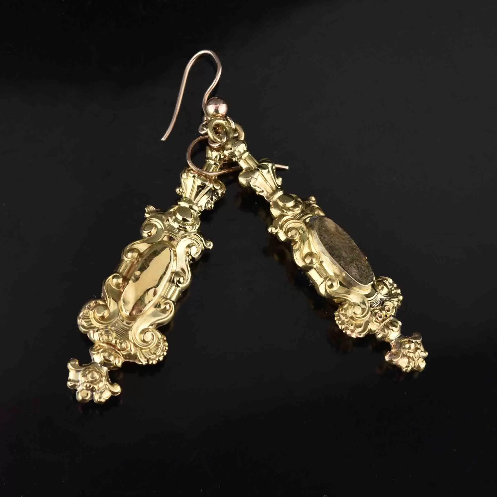 Victorian 18K Gold Emerald Paste Pearl Earrings, Regency Style